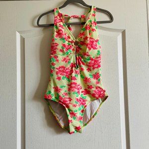 Perla Negra Womens One Piece Floral Neon Colors Swimsuit Size XL